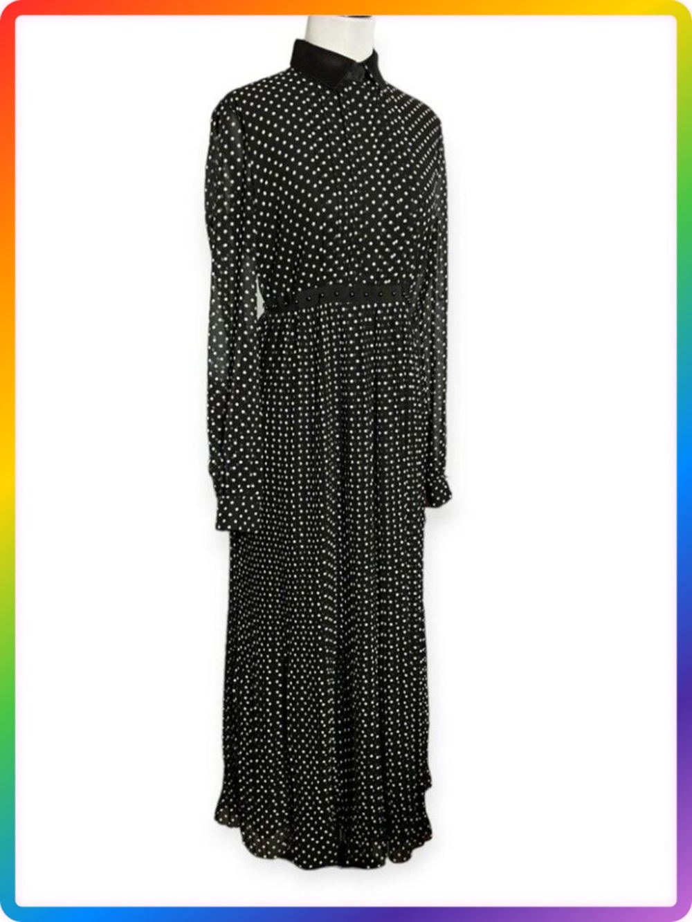 Giamba Paris Polka Dot Silk Blend Maxi Dress SIZE IT 42 US 6 Collared Black